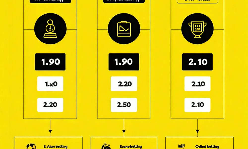 Minh họa các loại kèo cược phổ biến tại OK9, OK9.com, ok9aa như kèo Châu Á, Châu Âu và Tài Xỉu