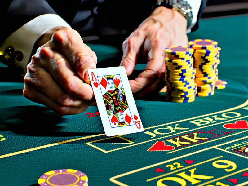 Một ván bài Blackjack đang diễn ra tại OK9 với các lá bài và chip cược