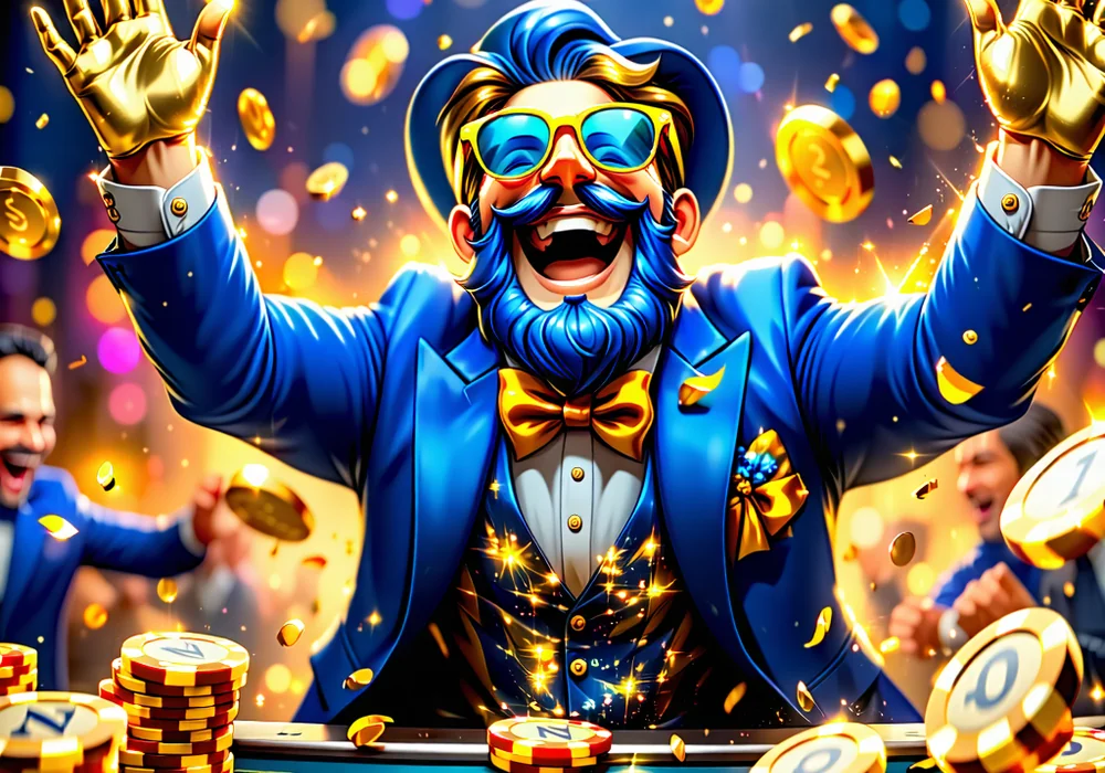 Người chơi ăn mừng chiến thắng jackpot lớn tại OK9, OK9.com, ok9aa với pháo hoa và tiền vàng